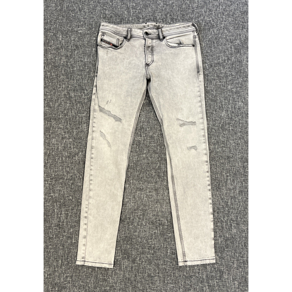 Diesel Sleenker Jeans Mens 33 x 30 Light Grey Slim Skinny Stretch Distressed